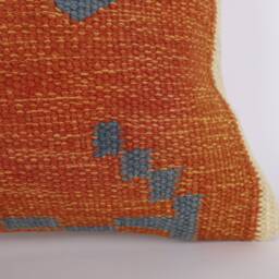 Vintage Turkish Kilim Pillow Cover Handwoven Wool Throw - 16''x16'' - thumbnail 2