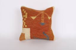 Vintage Turkish Kilim Pillow Cover Handwoven Wool Throw - 16''x16'' - thumbnail 1