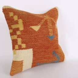 Vintage Turkish Kilim Pillow Cover Handwoven Wool Throw - 16''x16'' - thumbnail 3