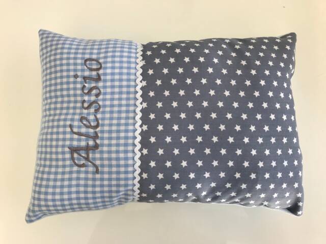 Personalized Baby Pillow With Embroidered Name, Name For Babies, Birth Gift, Stars Gray Blue - image 1
