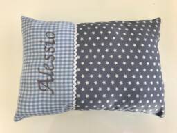 Personalized Baby Pillow With Embroidered Name, Name For Babies, Birth Gift, Stars Gray Blue