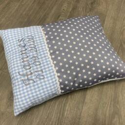 Personalized Baby Pillow With Embroidered Name, Name For Babies, Birth Gift, Stars Gray Blue - thumbnail 4