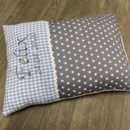 Personalized Baby Pillow With Embroidered Name, Name For Babies, Birth Gift, Stars Gray Blue - thumbnail 2