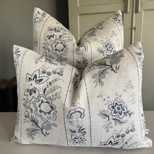 Cabbages & Roses India Rose Blue Luxury Designer Vintage Cushion Pillow Cover - image 1