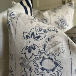 Cabbages & Roses India Rose Blue Luxury Designer Vintage Cushion Pillow Cover - thumbnail 2