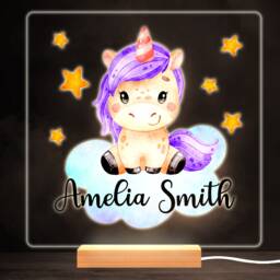 Unicorn Cute Girl Colourful Square Personalised Gift Led Lamp Night Light - Bedroom - thumbnail 1