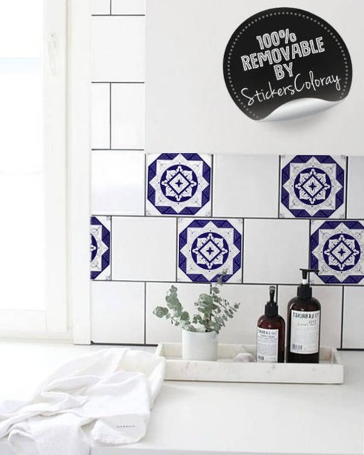 Spanish Tile Stickers, Talavera, Spain, Pack Of 24, Old Wall Style, Decal, Mosaic, Ceramic, Ethnic, Oriental, Damask #50T - image 1