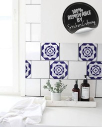 Spanish Tile Stickers, Talavera, Spain, Pack Of 24, Old Wall Style, Decal, Mosaic, Ceramic, Ethnic, Oriental, Damask #50T - thumbnail 1