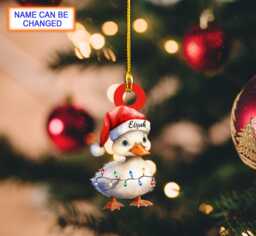 Custom Name Cute Duck Xmas Personalized Ornament, Christmas Tree Hanging Decor, Flat 2D Gift Ornament