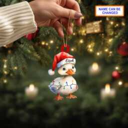 Custom Name Cute Duck Xmas Personalized Ornament, Christmas Tree Hanging Decor, Flat 2D Gift Ornament - thumbnail 2