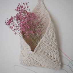 Crochet Flower Wall Basket Boho Home Decor - 30x19 cm - thumbnail 2