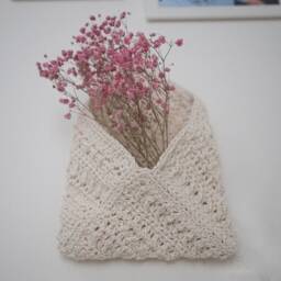 Crochet Flower Wall Basket Boho Home Decor - 30x19 cm - thumbnail 3