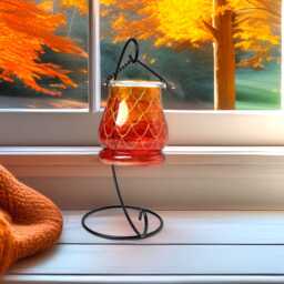 Amber Ruby Glow Lantern, Gold Detail - Hand Painted Glass Tealight Holder - thumbnail 4