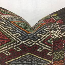 Vintage Kilim Pillow Cover, Bohemian Handwoven Turkish Cushion - 16x24 - thumbnail 2