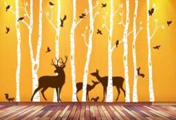 Birch Tree Wall Art Decal Forest Woodland Birds Deer Family Squirrels Buck Doe Fawn Nursery Decor Sticker Removable Custom - 9 Trees 1362 - thumbnail 1