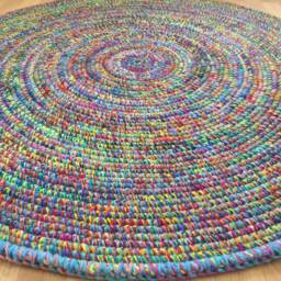 Handmade Wool Round Rug Colorful Crochet Rug - thumbnail 4