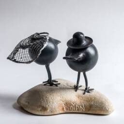 Metal Bird Sculpture Newlywed Couple On Stone Base By The Steel Style Things - thumbnail 3