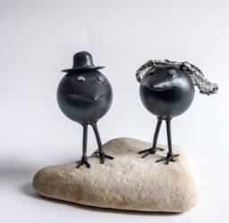 Metal Bird Sculpture Newlywed Couple On Stone Base By The Steel Style Things - thumbnail 1