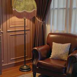Gold Paisley Print Fabric Lampshade With Antique Gold Fringe Handmade For Table & Floor Standard Lamp Shades, Ceiling Lights - thumbnail 2