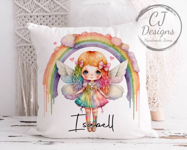 Girls Personalised Fairy Cushion, Bedroom Decor, Birthday Gift, White Super Soft Cushion Cover - image 1