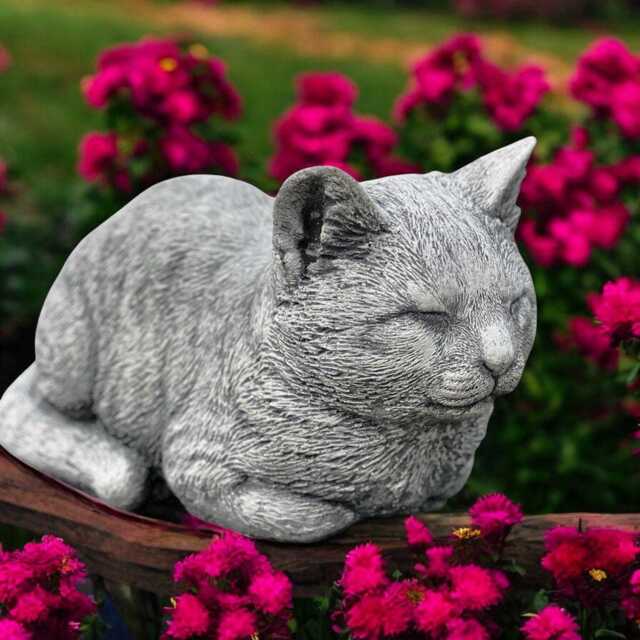 Concrete Lying Cat Statue Sleeping Kitten Figurine Stone Garden Memorial Sculpture Outdoor Yard Ornament Gift For Lover Holiday Gift - image 1