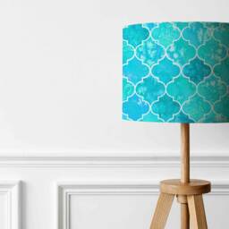 New Made To Order Lamp Shade Moroccan Pattern Mixed Fabric Aqua Blue Marble Effect Moroccan Pendant Light - thumbnail 2