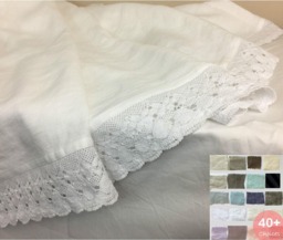 Natural Linen Bed Sheets With Crochet Lace Trim, 40+ Fabric Choices - thumbnail 1