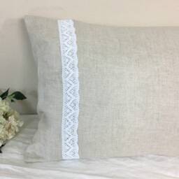 Natural Linen Bed Sheets With Crochet Lace Trim, 40+ Fabric Choices - thumbnail 2