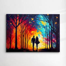 Couple Walking Starry Night Abstract Oil Painting Style Wall Art, Framed Canvas Poster Print, Home Kitchen Office Room Decor, Gifts - thumbnail 3