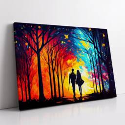 Couple Walking Starry Night Abstract Oil Painting Style Wall Art, Framed Canvas Poster Print, Home Kitchen Office Room Decor, Gifts - thumbnail 2