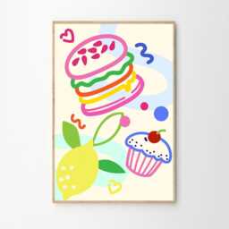 Burger & Lemon Cartoon Kitchen Art Canvas Poster, Trendy Wall Art, Aesthetic Decor, Retro Home Printed Gift - thumbnail 2