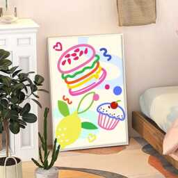 Burger & Lemon Cartoon Kitchen Art Canvas Poster, Trendy Wall Art, Aesthetic Decor, Retro Home Printed Gift - thumbnail 3