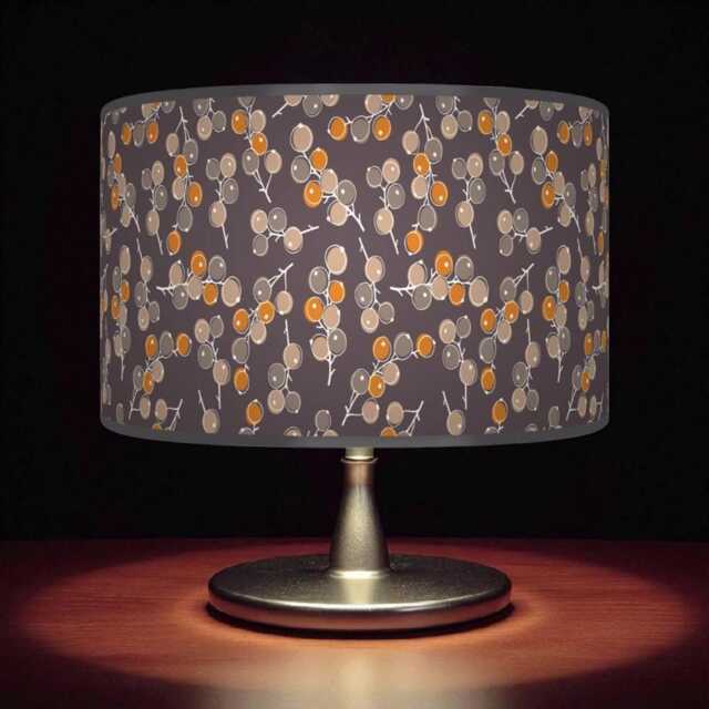 Berry Print Drum Lampshade - Orange, Yellow, Grey & Beige Pendant Light Handmade Botanical Ceiling Shade For Modern Rustic Decor - image 1