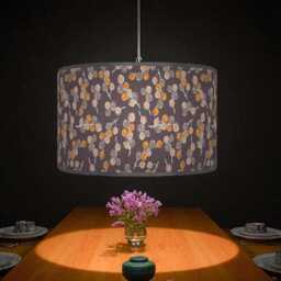 Berry Print Drum Lampshade - Orange, Yellow, Grey & Beige Pendant Light Handmade Botanical Ceiling Shade For Modern Rustic Decor - thumbnail 3