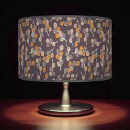 Berry Print Drum Lampshade - Orange, Yellow, Grey & Beige Pendant Light Handmade Botanical Ceiling Shade For Modern Rustic Decor