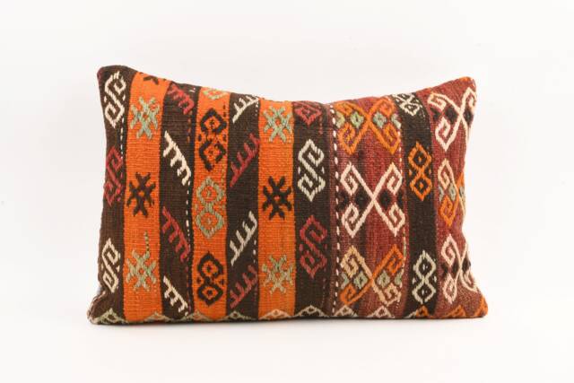 Handwoven Turkish Kilim Pillow Cover Tribal Lumbar Cushion - 16x24 - image 1