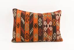 Handwoven Turkish Kilim Pillow Cover Tribal Lumbar Cushion - 16x24