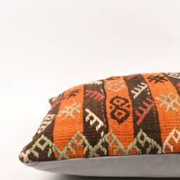 Handwoven Turkish Kilim Pillow Cover Tribal Lumbar Cushion - 16x24 - thumbnail 4