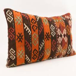Handwoven Turkish Kilim Pillow Cover Tribal Lumbar Cushion - 16x24 - thumbnail 3