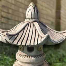 Large Pagoda Statue Concrete Lantern Figurine Stone Asian Cement Decor Handmade Zen Garden Art - thumbnail 2