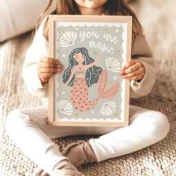 Set Of 3 Unframed Sea Shells & Mermaids Prints, Neutral Nursery Ocean Oyster Print, Decor, Playroom Prints - thumbnail 3