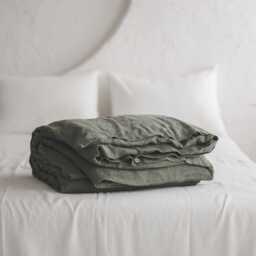 Gray Green Linen Duvet Cover With Coconut Buttons, Natural Soft Bedding, Stonewashed Cover, Comforter Gift Idea - thumbnail 2