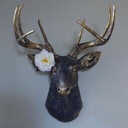 Faux Taxidermy Deer Stag Buck Head Decor Indigo Blue Brass Gold Rustic Wall Trophy Animal Antler Country Cottage Sculpture Art-Mysecretlite - thumbnail 3