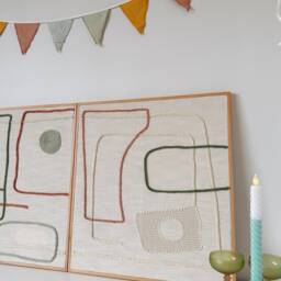 Hand Woven Pastel Diptych Wall Art Artisan Embroidery Textile Art, Abstract Framed Tapestry - thumbnail 3