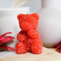 Teddy Bear Red Rose Candle - Handmade Home Decor Gift