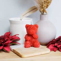 Teddy Bear Red Rose Candle - Handmade Home Decor Gift - thumbnail 2