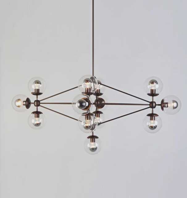 1950S Mid-Century Modern Brass Sputnik Chandelier - Diamond 13-Globe Mobile Pendant Light Fixture - image 1