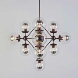 1950S Mid-Century Modern Brass Sputnik Chandelier - Diamond 13-Globe Mobile Pendant Light Fixture - thumbnail 3