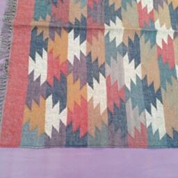 Handwoven Wool Jute Kilim Rug, Traditional Indian Dhurrie, Boho Rug - thumbnail 2