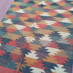 Handwoven Wool Jute Kilim Rug, Traditional Indian Dhurrie, Boho Rug - thumbnail 4